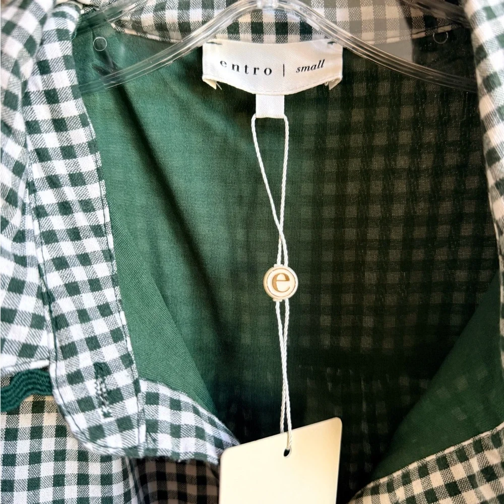 Entro Commander Forest Check Mini Dress. Size S NWT .Lined. Button front. - Picture 6 of 11